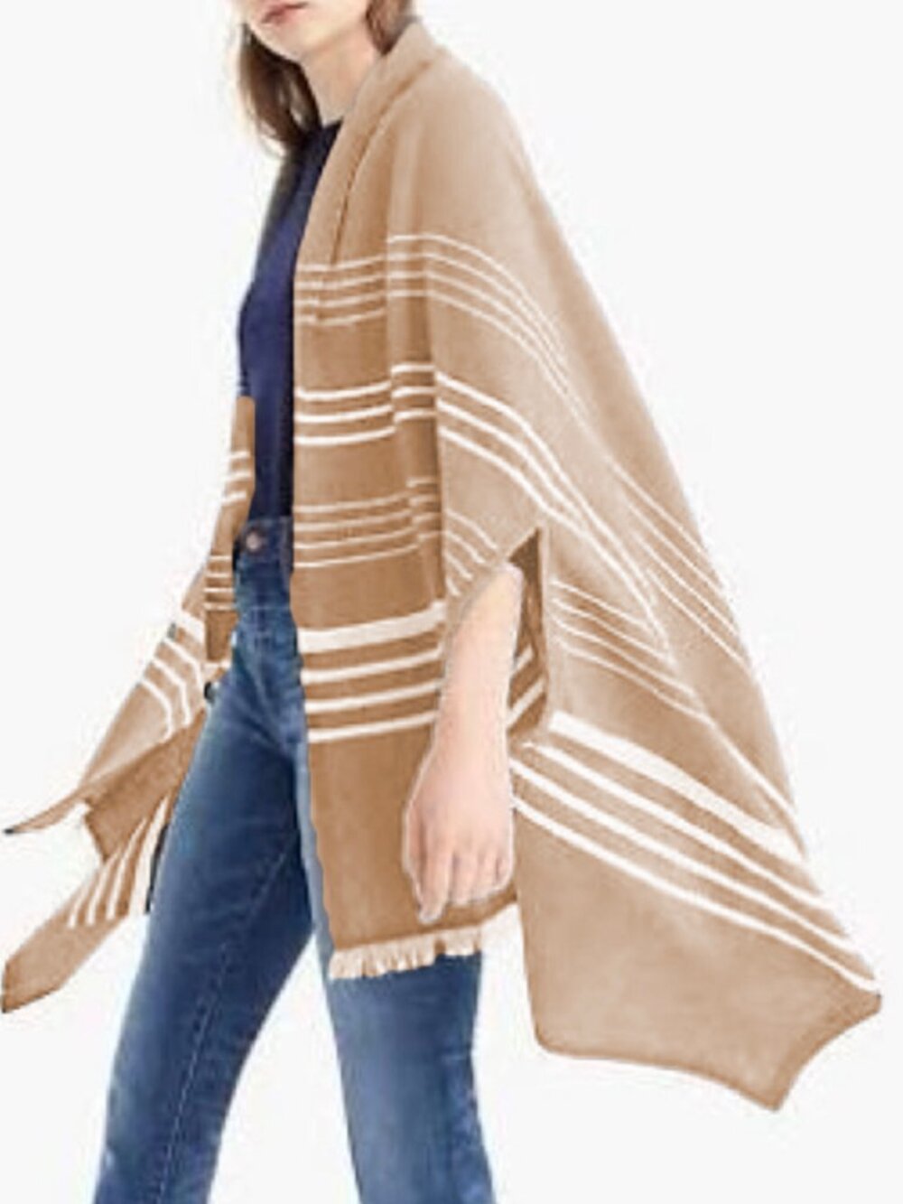 J. Crew NWT Lightweight Woven Striped Poncho/Coverup in Camel
